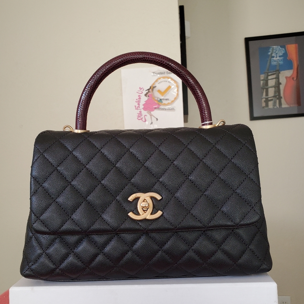 Chanel coco handle black caviar gold hw small bag lizard handle - Picture 3 of 12